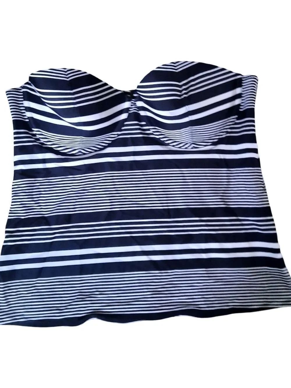 Old Navy Navy and White Striped Strapless Swim Top with Yellow Lining
